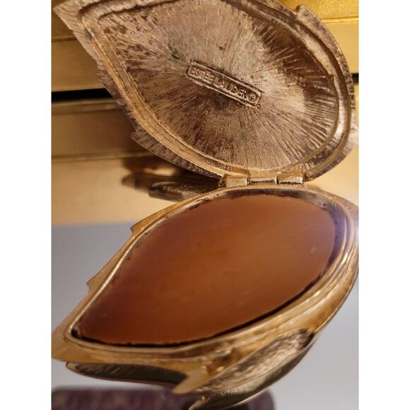 Vtg Estee Lauder Perfume Compact Enamel Red Lady Bug Spellbound Gold Tone Leaf - Picture 2 of 5
